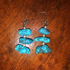 Western Indian Turquoise & Silver Dangle Earrings